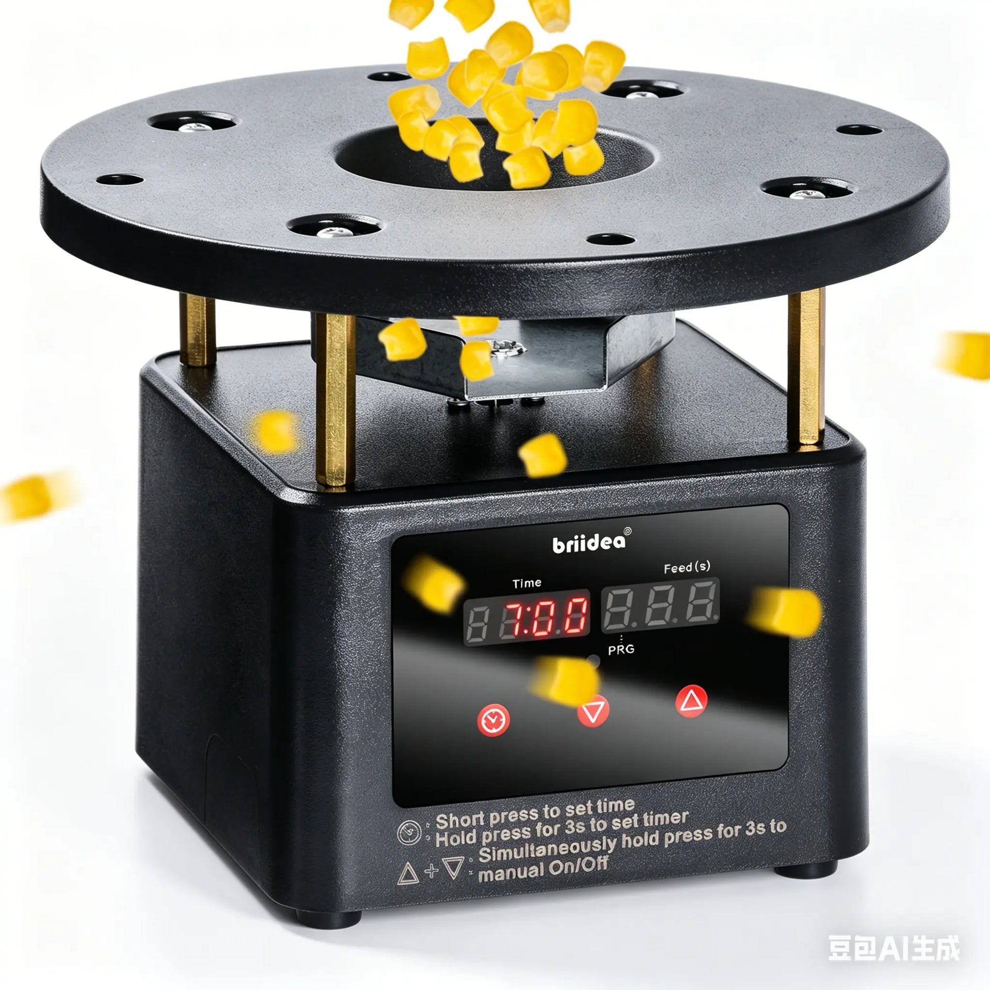 Briidea Automatic Chicken Feeder Dispenser Timer Kit - Programmable Digital Front Display Timer, Galvanized Steel Spin Plate, Adjustable Stud Mounts, Solar/Battery Powered, 6 Feeding Times, 1-60 Sec, Ideal for Chickens