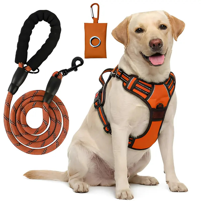Dog Vest Harness & Leash Set for Medium Large Dogs - 3-Sec Quick Fit, Escape-Proof, Adjustable 3-In-1 Walking Kit with Padded Comfort Neck Plate Safe Plush Corduroy Pet Harness New