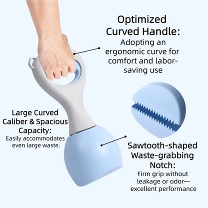 Portable Dog Poop Scooper with Large Opening, Easy One-Hand Scoop, Durable ABS Non-Stick Surface, Includes 15 Biodegradable Bags, Clip-On Design for Outdoor Walking and Travel