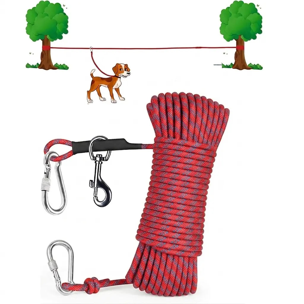 50Ft Dog Tie Out Cable for Camping, 50Ft Portable Trolley System for Small Medium Large Dogs up to 250Lbs, Lead for 2 Dogs, Dog Runner for Yard Camping Training Running Hiking Outdoor