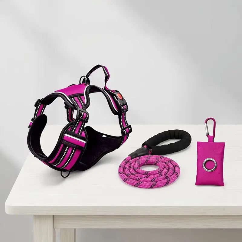 Dog Vest Harness & Leash Set for Medium Large Dogs - 3-Sec Quick Fit, Escape-Proof, Adjustable 3-In-1 Walking Kit with Padded Comfort Neck Plate Safe Plush Corduroy Pet Harness New