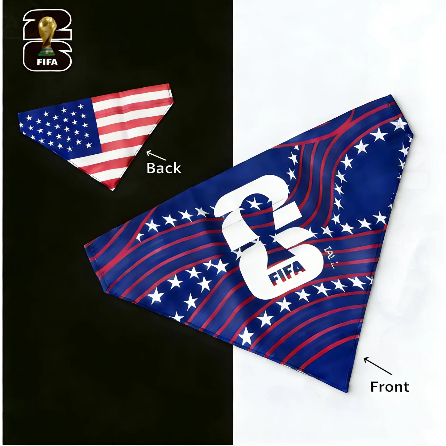 2PC 2026 World Cup FIFA Official Licensed Pet Products 2-In-1 Reversible Dog Bandana Durable Adjustable Pet Dog Collar & Leash Set