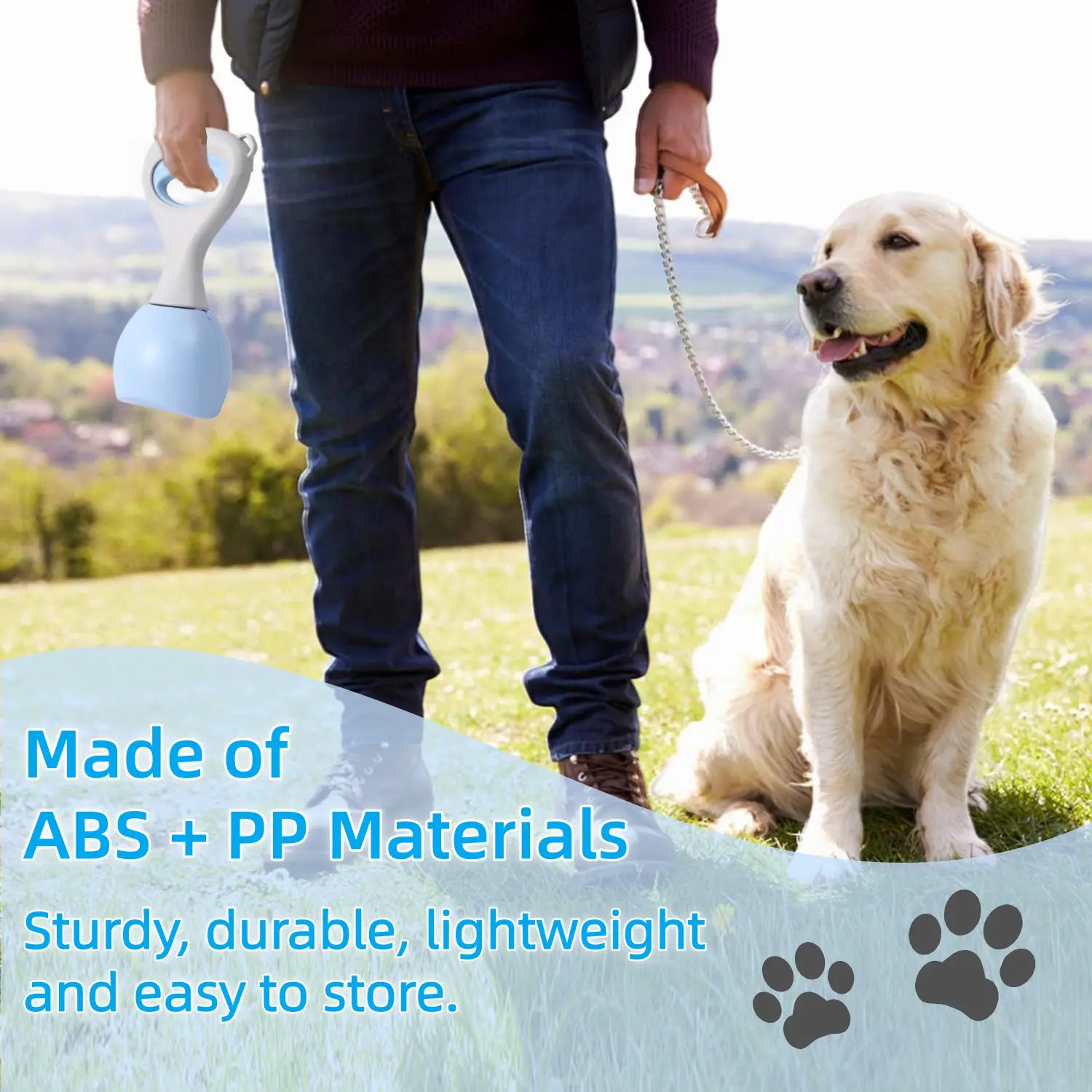 Portable Dog Poop Scooper with Large Opening, Easy One-Hand Scoop, Durable ABS Non-Stick Surface, Includes 15 Biodegradable Bags, Clip-On Design for Outdoor Walking and Travel
