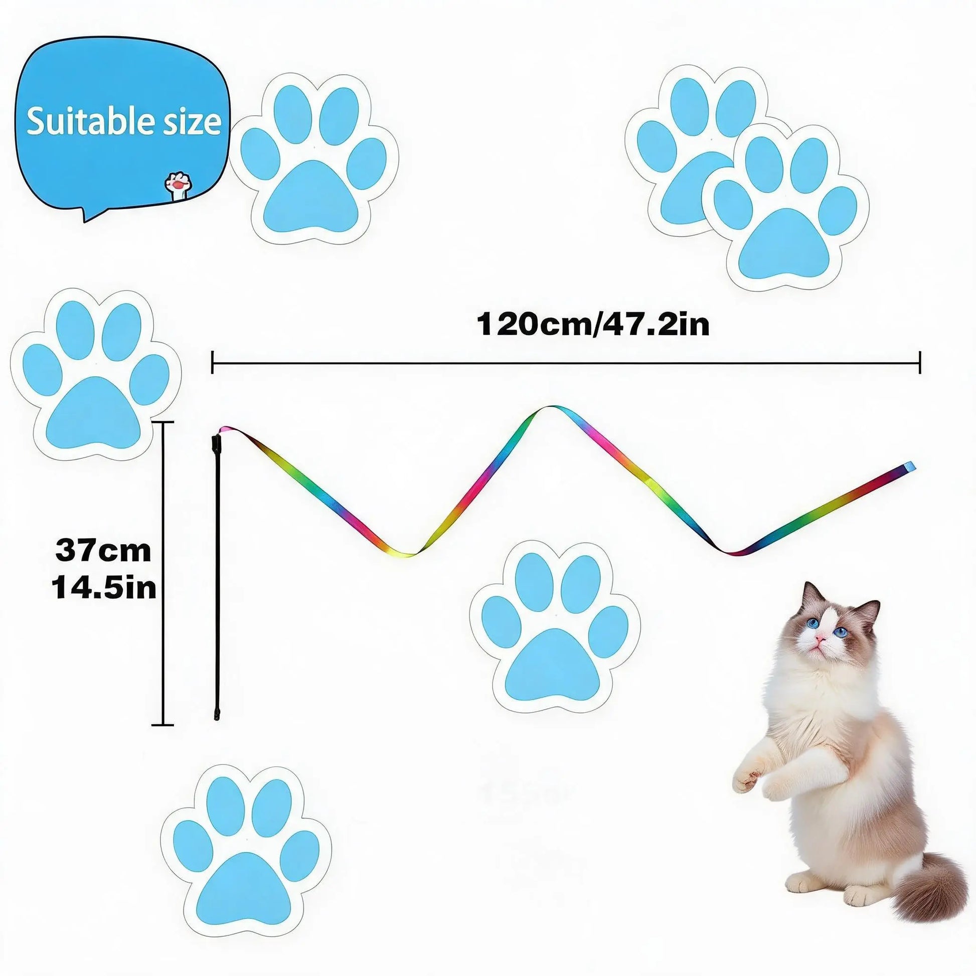 Interactive Cat Ribbon Wand Toy, Rainbow Cat Teaser String for Kittens, High-Elastic Wand with Soft Satin Fabric Charmer, Great Gift for Indoor Cats Exercise